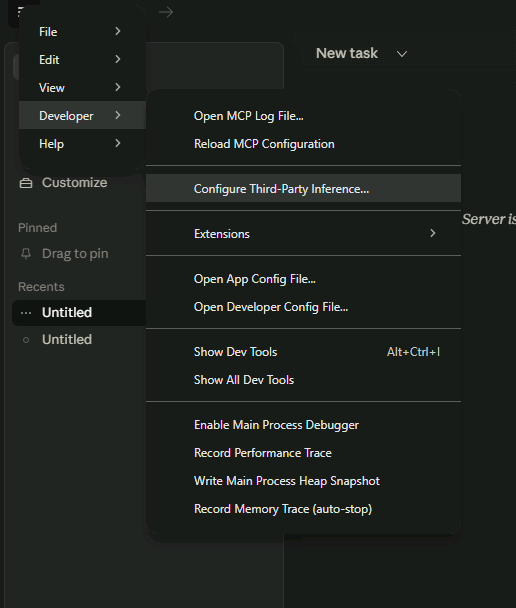 Export format options menu