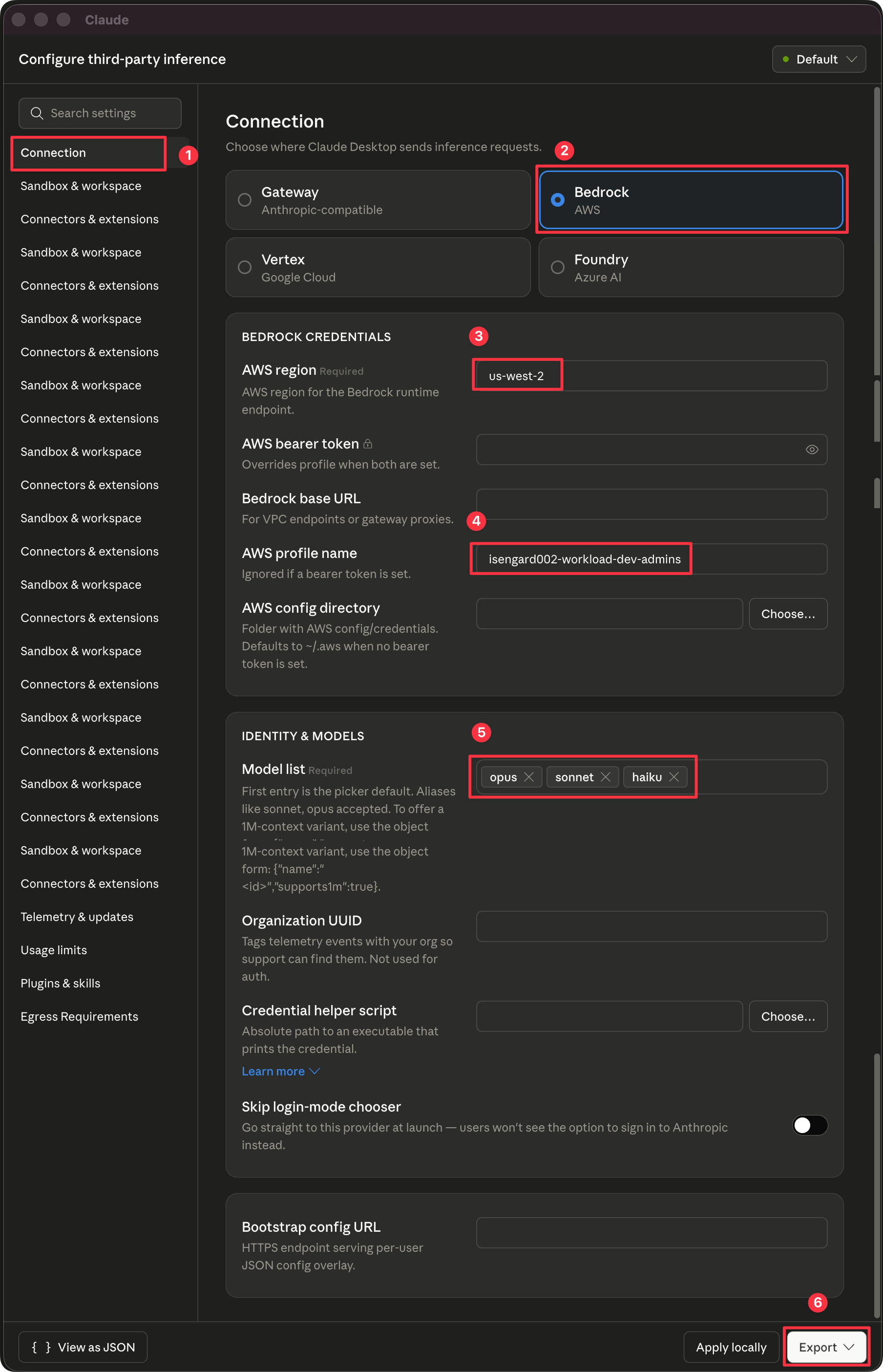 Developer menu showing Configure Third-Party Inference (macOS)