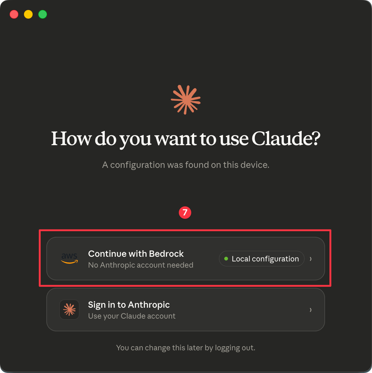 How do you want to use Claude — Continue with Bedrock